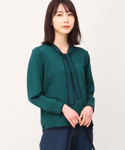 AnNet(アネット)の「バイカラー ボウタイ ニット(ニット/セーター・レディース・ブラック/アイボリー/グリーン・3L/4L/5L/LL)」の3枚目の写真