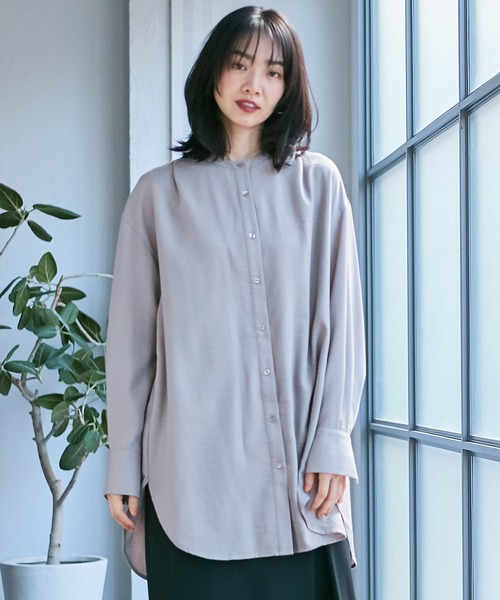 Days(デイズ)の「【Oeillet】ヴィンテージツイルバンドカラーシャツチュニック(ウイエ)(シャツ/ブラウス・レディース・グレー/オフホワイト/ライトグリーン・M/LL/L)」の2枚目の写真