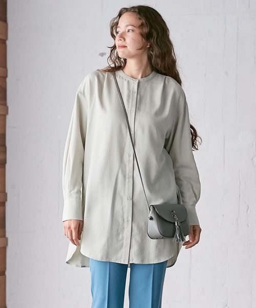 Days(デイズ)の「【Oeillet】ヴィンテージツイルバンドカラーシャツチュニック(ウイエ)(シャツ/ブラウス・レディース・グレー/オフホワイト/ライトグリーン・M/LL/L)」の3枚目の写真
