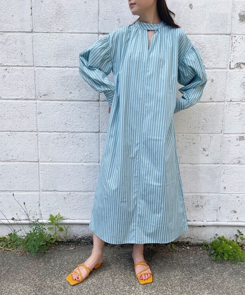 【最終値下げ】palmer//harding シャツ ワンピース ストライプ セール】☆ ストライプ袖シャーリングシャツワンピース W1317