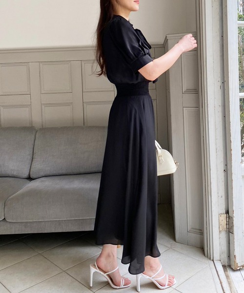 ◆MICHAA(ミーシャ)ウエストシャーリングボリュームワンピース ◇MICHAA(ミーシャ)ウエストシャーリングボリュームワンピース