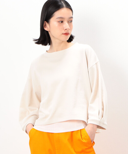 Purple&Yellow(パープルアンドイエロー)の「裏毛 6分袖ショートプルオーバー(スウェット・レディース・カーキ/アイボリー/ミント・FREE)」の2枚目の写真