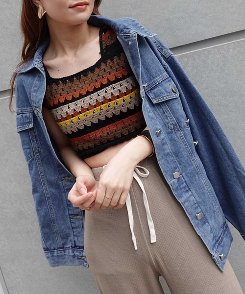 CORNERS（コーナーズ）の「クロシェ編みカラーニットベスト（ベスト・レディース・ブラック/イエロー/オレンジ・M）」の8枚目の写真