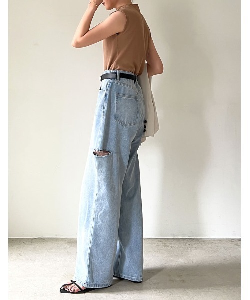 Re:EDIT（リエディ）の「リブカットソーハイネックノースリーブトップス（Tシャツ/カットソー・レディース・グリーン/ブルー/モカ/ホワイト×ブラック/ホワイト/ブラック・LARGE/MEDIUM）」の18枚目の写真