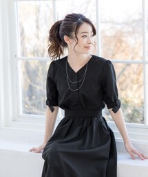 【セットアップ可・洗える】麻調リボン袖ブラウス