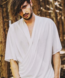 【NO ID.】Cache Coeur Drape Dolman Half Sleeve T-shirt / カシュクール ドレープ ドルマン ハーフ スリーブ Tシャツ