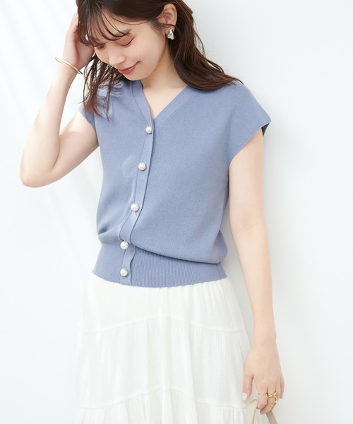 natural couture（ナチュラルクチュール）の「BIGパールノースリニット（タンクトップ・レディース・ブラック/ブルー/アイボリー/モカ・FREE）」の19枚目の写真