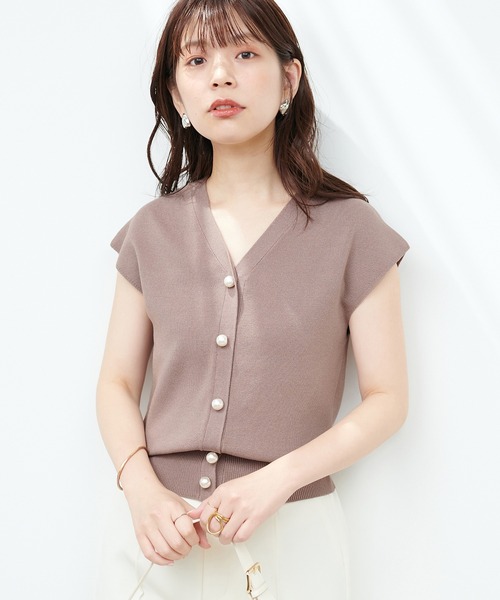 natural couture（ナチュラルクチュール）の「BIGパールノースリニット（タンクトップ・レディース・ブラック/ブルー/アイボリー/モカ・FREE）」の13枚目の写真