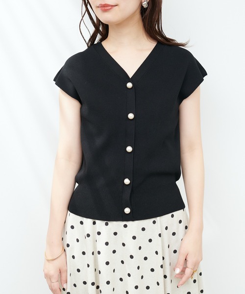 natural couture（ナチュラルクチュール）の「BIGパールノースリニット（タンクトップ・レディース・ブラック/ブルー/アイボリー/モカ・FREE）」の22枚目の写真