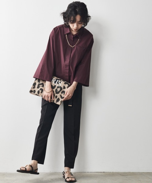 CHIC STYLE（シックスタイル）の「＜大きいサイズ＞綿100％クロップド丈シャツ シックスタイル（シャツ/ブラウス・レディース・ブラック/ワイン・L/LL/3L/4L/5L）」の4枚目の写真