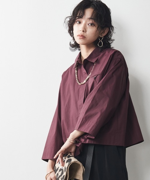 CHIC STYLE（シックスタイル）の「＜大きいサイズ＞綿100％クロップド丈シャツ シックスタイル（シャツ/ブラウス・レディース・ブラック/ワイン・L/LL/3L/4L/5L）」の10枚目の写真
