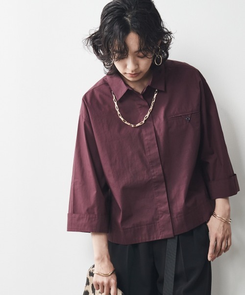 CHIC STYLE（シックスタイル）の「＜大きいサイズ＞綿100％クロップド丈シャツ シックスタイル（シャツ/ブラウス・レディース・ブラック/ワイン・L/LL/3L/4L/5L）」の11枚目の写真