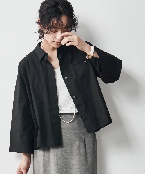 CHIC STYLE（シックスタイル）の「＜大きいサイズ＞綿100％クロップド丈シャツ シックスタイル（シャツ/ブラウス・レディース・ブラック/ワイン・L/LL/3L/4L/5L）」の12枚目の写真