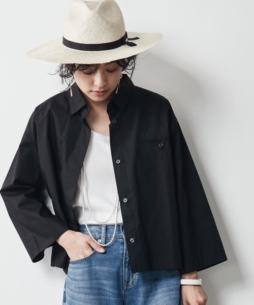 CHIC STYLE（シックスタイル）の「＜大きいサイズ＞綿100％クロップド丈シャツ シックスタイル（シャツ/ブラウス・レディース・ブラック/ワイン・L/LL/3L/4L/5L）」の14枚目の写真