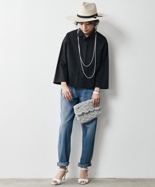 CHIC STYLE（シックスタイル）の「＜大きいサイズ＞綿100％クロップド丈シャツ シックスタイル（シャツ/ブラウス・レディース・ブラック/ワイン・L/LL/3L/4L/5L）」の5枚目の写真