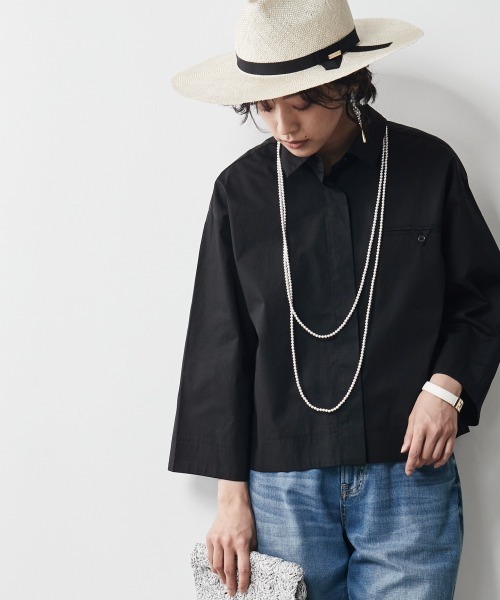 CHIC STYLE（シックスタイル）の「＜大きいサイズ＞綿100％クロップド丈シャツ シックスタイル（シャツ/ブラウス・レディース・ブラック/ワイン・L/LL/3L/4L/5L）」の13枚目の写真