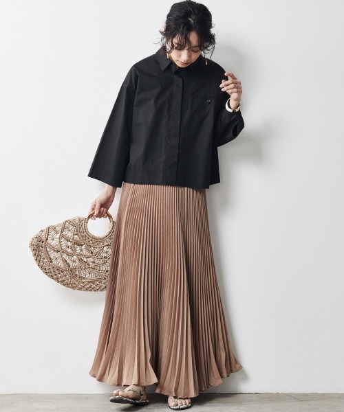 CHIC STYLE（シックスタイル）の「＜大きいサイズ＞綿100％クロップド丈シャツ シックスタイル（シャツ/ブラウス・レディース・ブラック/ワイン・L/LL/3L/4L/5L）」の3枚目の写真