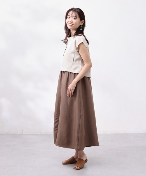 Chez toi(シェトワ)の「ツイードプルオーバー×カット布帛ドッキングワンピース(ワンピース・レディース・ブラック/モカ/ライトグレー・FREE)」の9枚目の写真
