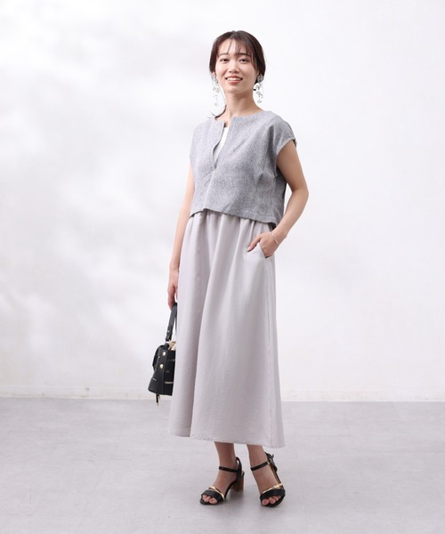 Chez toi(シェトワ)の「ツイードプルオーバー×カット布帛ドッキングワンピース(ワンピース・レディース・ブラック/モカ/ライトグレー・FREE)」の17枚目の写真