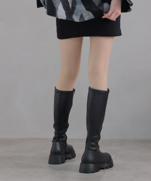 セール】ゆったり筒周り厚底インヒールストレッチロングブーツ（ブーツ