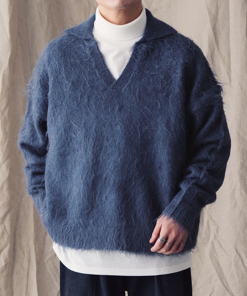 epnok(エプノック)の「スキッパーパーマシャギーニット(ニット/セーター・メンズ・カーキ/ブルー/グレー/レッド・LARGE/SMALL/MEDIUM)」の4枚目の写真