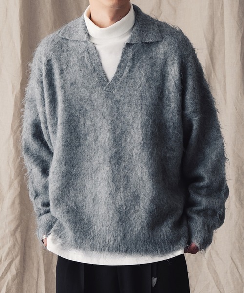 epnok(エプノック)の「スキッパーパーマシャギーニット(ニット/セーター・メンズ・カーキ/ブルー/グレー/レッド・LARGE/SMALL/MEDIUM)」の14枚目の写真