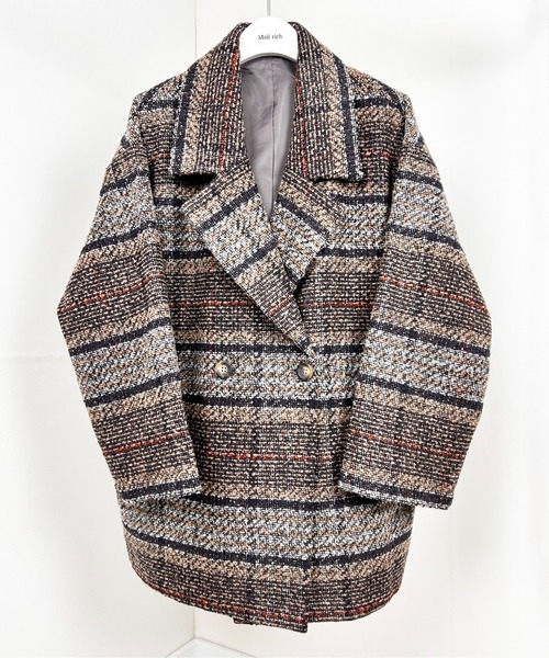 Meli rich（メリーリッチ）の「チェックダブルテーラードジャケット（テーラードジャケット・レディース・グレー/グリーン/ブラウン・MEDIUM）」の12枚目の写真