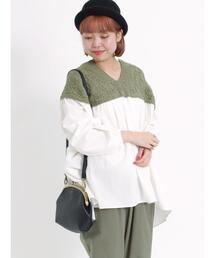 柄編みニットドッキングチュニック