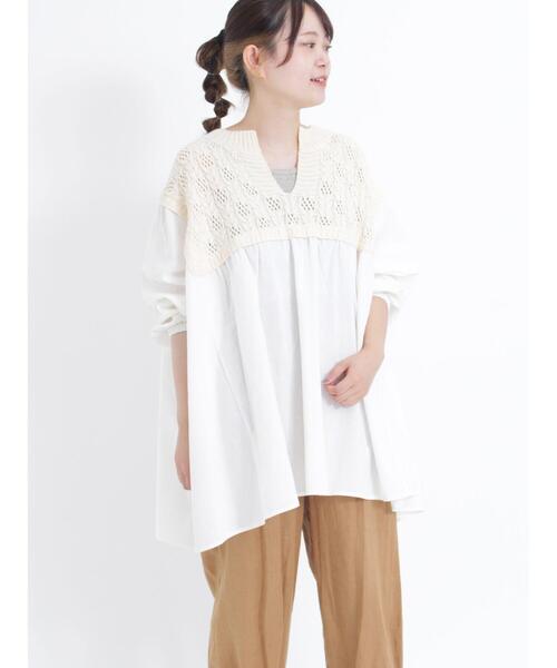 Samansa Mos2（サマンサ モスモス）の「柄編みニットドッキングチュニック（チュニック・レディース・オレンジ/キナリ/カーキ/ブラック・F）」の6枚目の写真