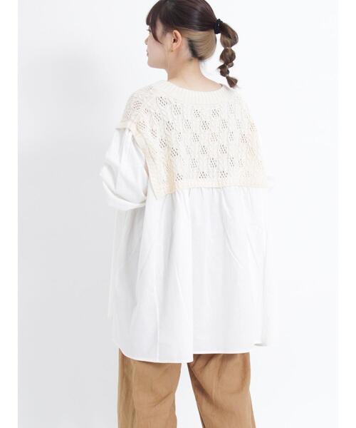 Samansa Mos2（サマンサ モスモス）の「柄編みニットドッキングチュニック（チュニック・レディース・オレンジ/キナリ/カーキ/ブラック・F）」の7枚目の写真