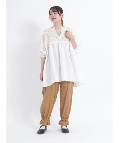 Samansa Mos2（サマンサ モスモス）の「柄編みニットドッキングチュニック（チュニック・レディース・オレンジ/キナリ/カーキ/ブラック・F）」の8枚目の写真