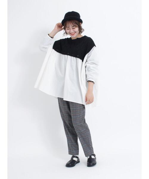 Samansa Mos2（サマンサ モスモス）の「柄編みニットドッキングチュニック（チュニック・レディース・オレンジ/キナリ/カーキ/ブラック・F）」の11枚目の写真