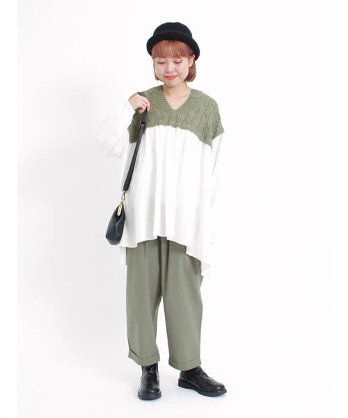 Samansa Mos2（サマンサ モスモス）の「柄編みニットドッキングチュニック（チュニック・レディース・オレンジ/キナリ/カーキ/ブラック・F）」の14枚目の写真