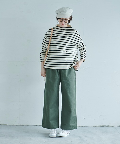 NARU FACTORY（ナルファクトリー）の「デラヴェボーダーポーセリンシャツ（Tシャツ/カットソー・レディース・ホワイト×ブラック/グレー×ホワイト/グレイッシュベージュ/ブラック×ホワイト・FREE）」の21枚目の写真