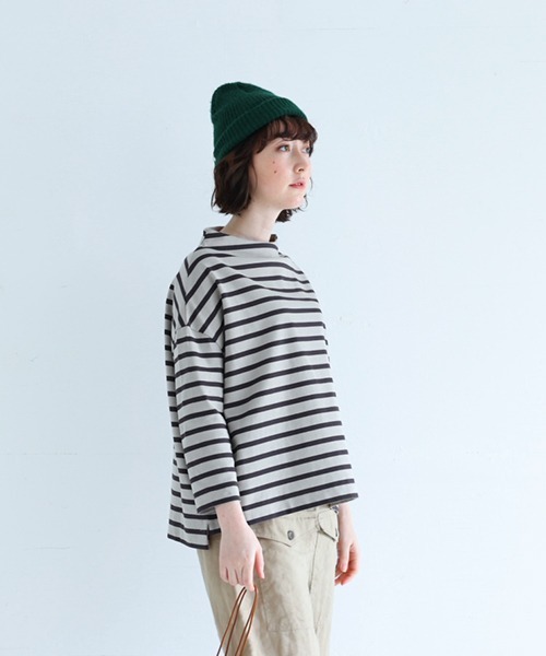 NARU FACTORY（ナルファクトリー）の「デラヴェボーダーポーセリンシャツ（Tシャツ/カットソー・レディース・ホワイト×ブラック/グレー×ホワイト/グレイッシュベージュ/ブラック×ホワイト・FREE）」の15枚目の写真