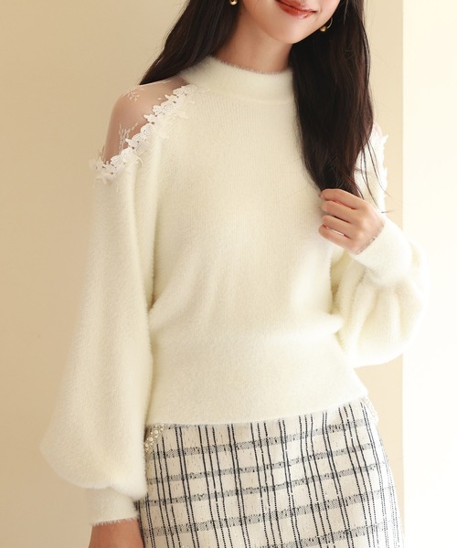 セール】ふわふわ肩開きニットプルオーバー（ニット/セーター