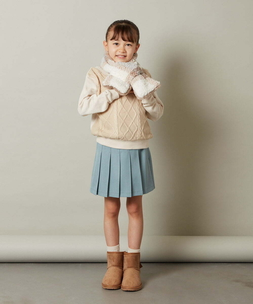 a.v.v（アーヴェヴェ）の「[KIDS]【2WAY】チェックボアリバーシブルマフラー（マフラー・キッズ・ライトブルー/ライトピンク/ベージュ・120）」の9枚目の写真