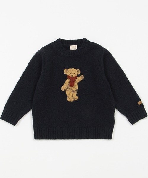 petit main（プティマイン）の「くまジャガードニット（ニット/セーター・キッズ・ベージュ/ネイビー/アイボリー・S/M/L）」の3枚目の写真