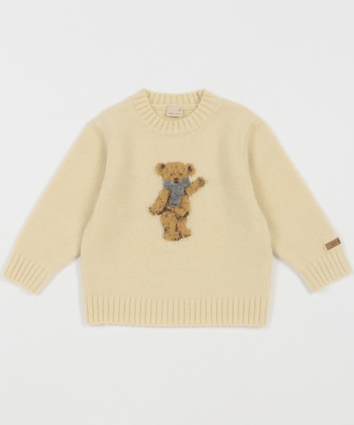 petit main（プティマイン）の「くまジャガードニット（ニット/セーター・キッズ・ベージュ/ネイビー/アイボリー・S/M/L）」の2枚目の写真