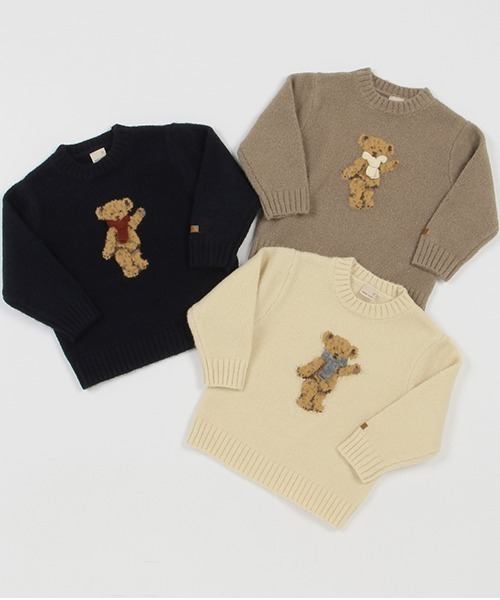 petit main（プティマイン）の「くまジャガードニット（ニット/セーター・キッズ・ベージュ/ネイビー/アイボリー・S/M/L）」の4枚目の写真