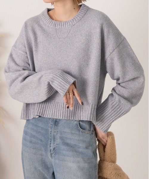 ad thie(アドティエ)の「クルーネック ショート メランジニット(ニット/セーター・レディース・ピンク/ライトブルー/アイボリー/ベージュ・FREE)」の4枚目の写真