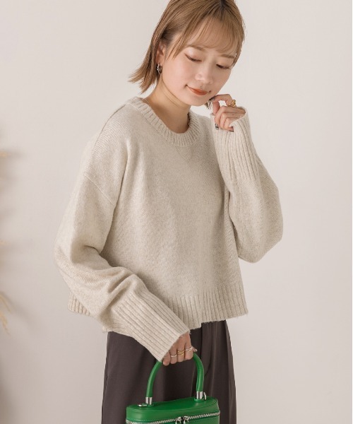 ad thie(アドティエ)の「クルーネック ショート メランジニット(ニット/セーター・レディース・ピンク/ライトブルー/アイボリー/ベージュ・FREE)」の9枚目の写真