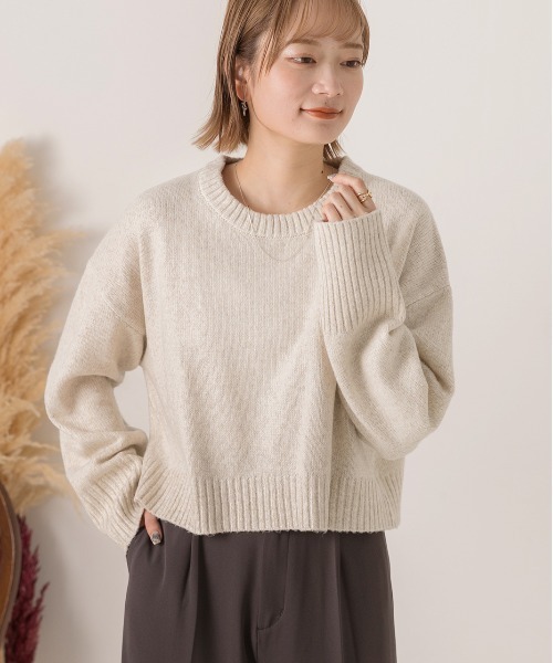 ad thie(アドティエ)の「クルーネック ショート メランジニット(ニット/セーター・レディース・ピンク/ライトブルー/アイボリー/ベージュ・FREE)」の10枚目の写真