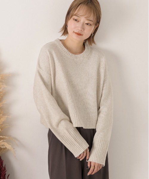 ad thie(アドティエ)の「クルーネック ショート メランジニット(ニット/セーター・レディース・ピンク/ライトブルー/アイボリー/ベージュ・FREE)」の11枚目の写真