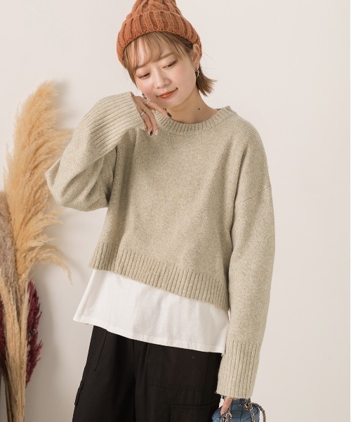ad thie(アドティエ)の「クルーネック ショート メランジニット(ニット/セーター・レディース・ピンク/ライトブルー/アイボリー/ベージュ・FREE)」の6枚目の写真