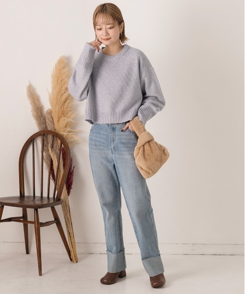 ad thie(アドティエ)の「クルーネック ショート メランジニット(ニット/セーター・レディース・ピンク/ライトブルー/アイボリー/ベージュ・FREE)」の13枚目の写真