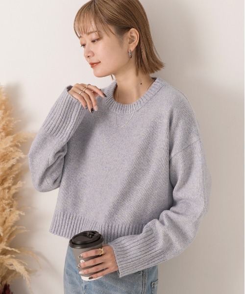 ad thie(アドティエ)の「クルーネック ショート メランジニット(ニット/セーター・レディース・ピンク/ライトブルー/アイボリー/ベージュ・FREE)」の14枚目の写真