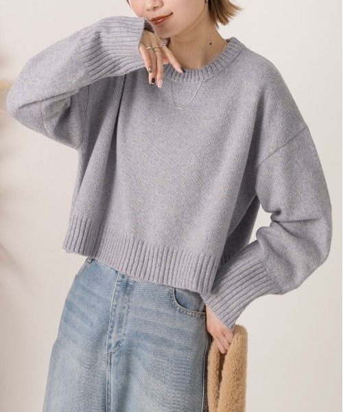 ad thie(アドティエ)の「クルーネック ショート メランジニット(ニット/セーター・レディース・ピンク/ライトブルー/アイボリー/ベージュ・FREE)」の16枚目の写真