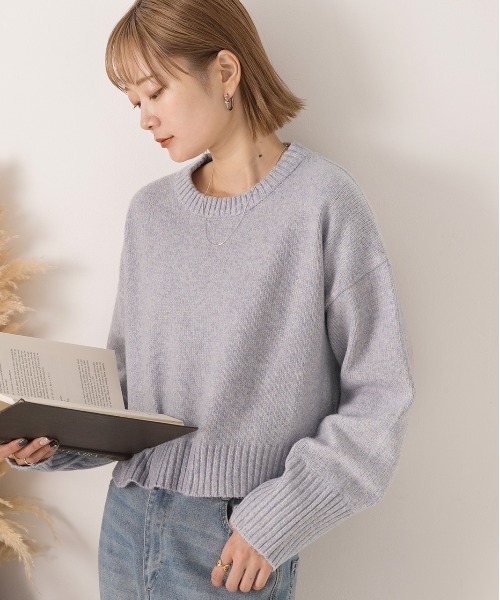 ad thie(アドティエ)の「クルーネック ショート メランジニット(ニット/セーター・レディース・ピンク/ライトブルー/アイボリー/ベージュ・FREE)」の17枚目の写真