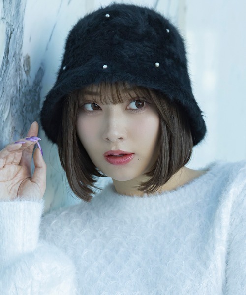 AMBIENT（アンビエント）の「パールシャギーバケットハット（ハット・レディース・ホワイト/ブラック・FREE）」の2枚目の写真